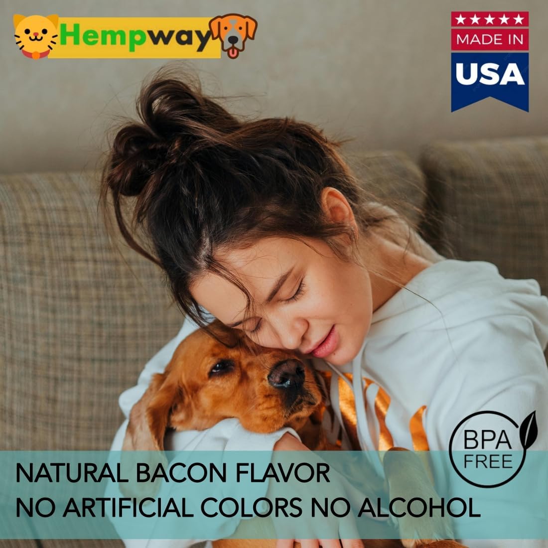 HEMPWAY Dog Cat Calming Drops Organic Made in USA | Anti-Separation Natural Dog Cat Calming Formula for Well-Being and Comfort | Bacon Flavor 4 oz (120 ml) - 120 Servings