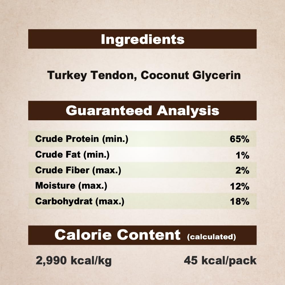 AFreschi Natural Turkey Tendon Bone (S) 40 Units/Box, Dog Treats for Signature Series, All Natural Human Grade Puppy Chew, USA-Sourced Turkey Tendon, Hypoallergenic, Rawhide Alternative