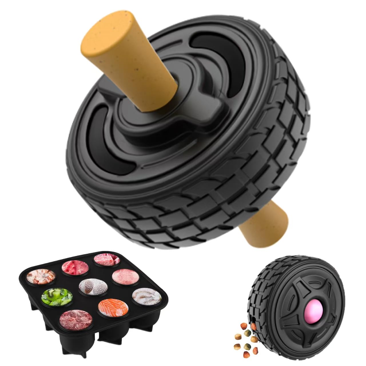 LUPAPA 4-in-1 Dog Entertainment Toy, Frozen Treat Toy for Dog, Bully Stick Holder, Treats Distribution Puzzle Tire Toys to Keep Busy, Chew Toys for Aggressive Chewers (Black)
