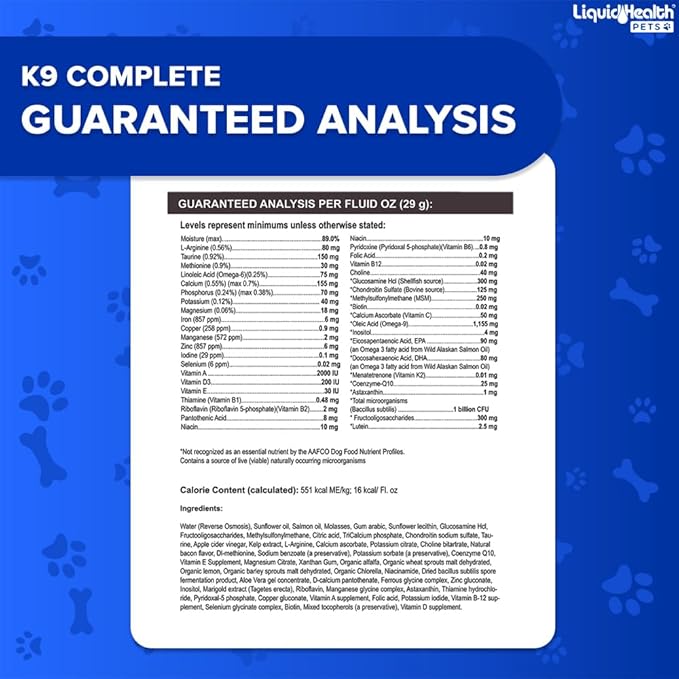 LIQUIDHEALTH Pets K9 Complete 8-in-1 Liquid Multivitamin for Adult Senior Dogs & Puppies, All in One Complete Formula Canine Vitamins for Skin & Coat, Joint Health, Immune Support - USA Made (32 oz)
