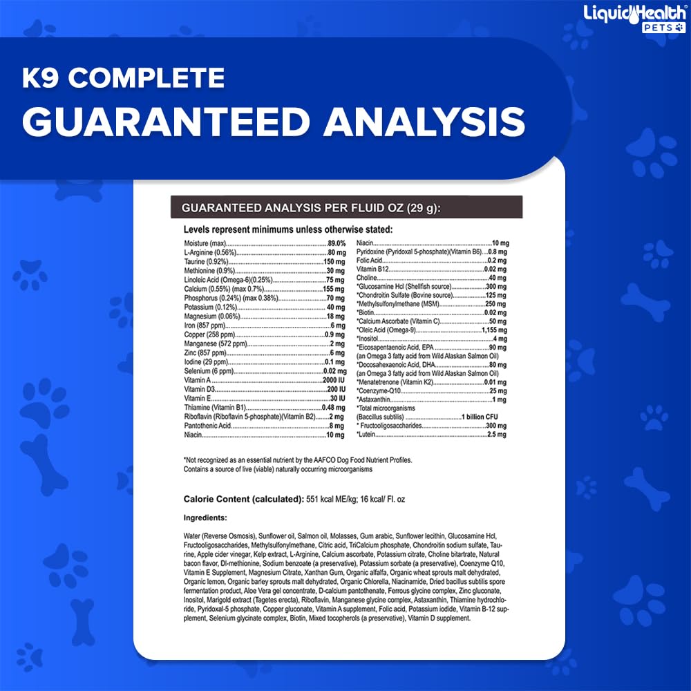 LIQUIDHEALTH Pets K9 Complete 8-in-1 Multivitamin for Dogs & Puppies & Joint Purr-Fection Hip & Joint Glucosamine Chondroitin Drops for Cats - USA Made Pet Supplements for Joint Health, Immune Support
