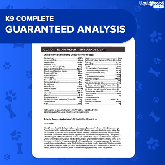 LIQUIDHEALTH Pets K9 Complete 8-in-1 Multivitamin for Dogs & Puppies & Joint Purr-Fection Hip & Joint Glucosamine Chondroitin Drops for Cats - USA Made Pet Supplements for Joint Health, Immune Support