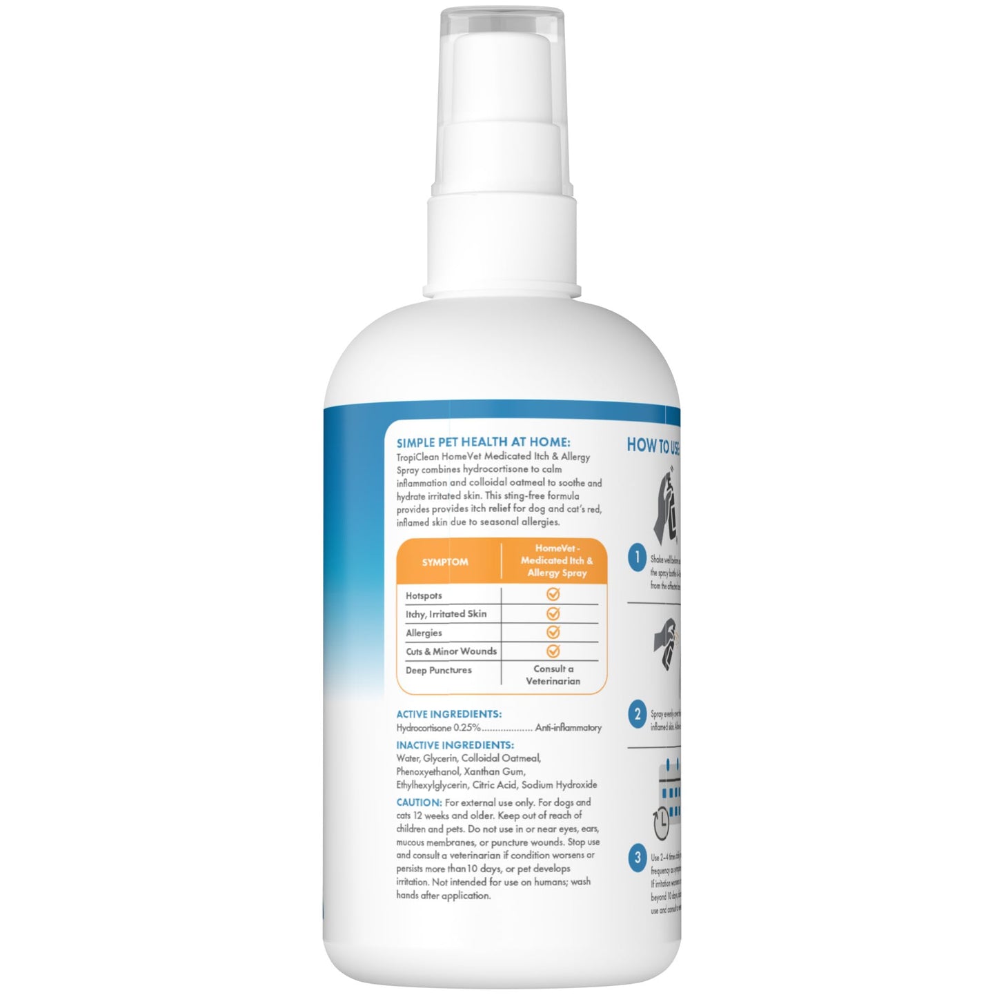 TropiClean HomeVet Allergy & Itch Spray, Dog Allergy Relief & Hot Spot Treatment for Dogs & Cats, Vet Recommended Itching Skin Relief, USA Made, 8 oz
