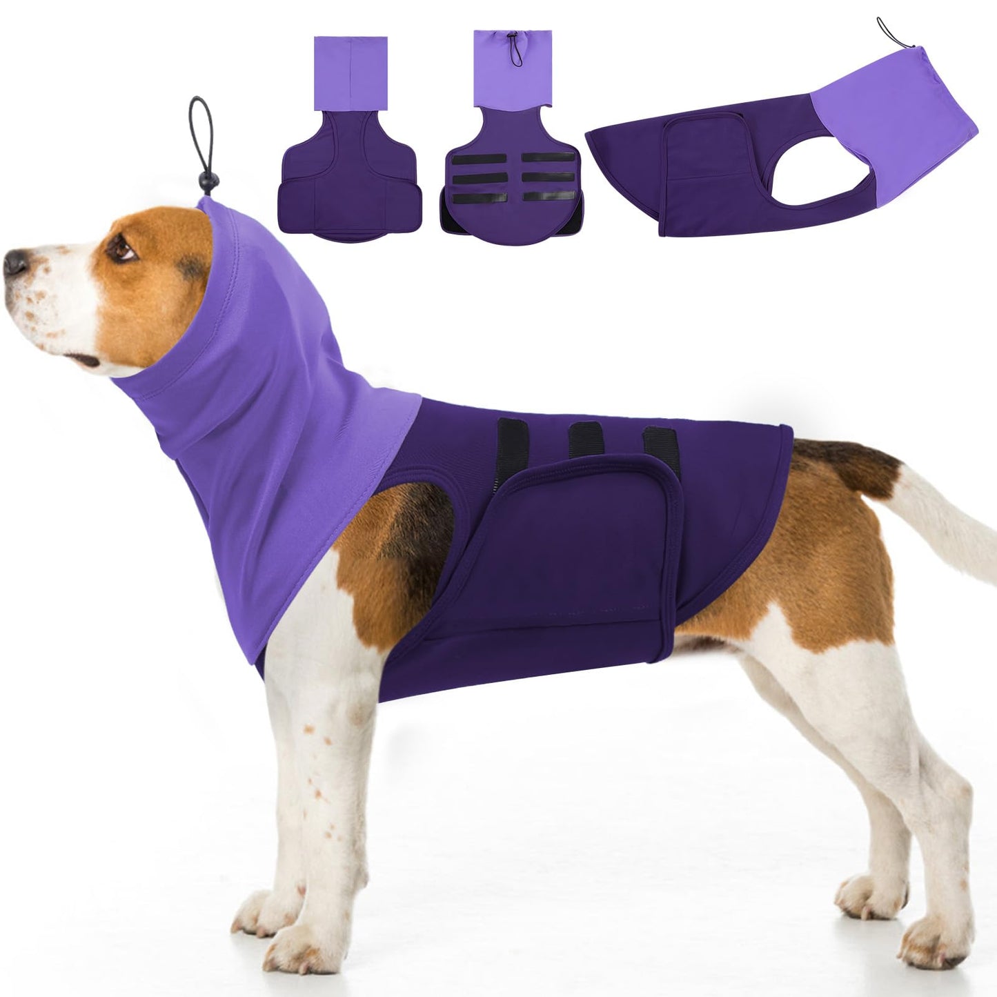 SAWMONG Dog Anxiety Vest, Breathable Calming Shirt Adjustable Chest & Hood for Dogs, Soft Pet Stress Relief Calming Coat Wraps Ears for Noise, Thunderstorms, Fireworks and Separation(Purple, X-Large)
