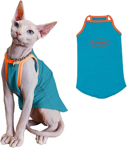 Sphynx Cat Shirt, Breathable Stretchy Cat Summer Vest, Soft Hairless Cats Shirt, Sleeveless Tanktop for Cats Only (Blue, XXL (10.5-13lbs))