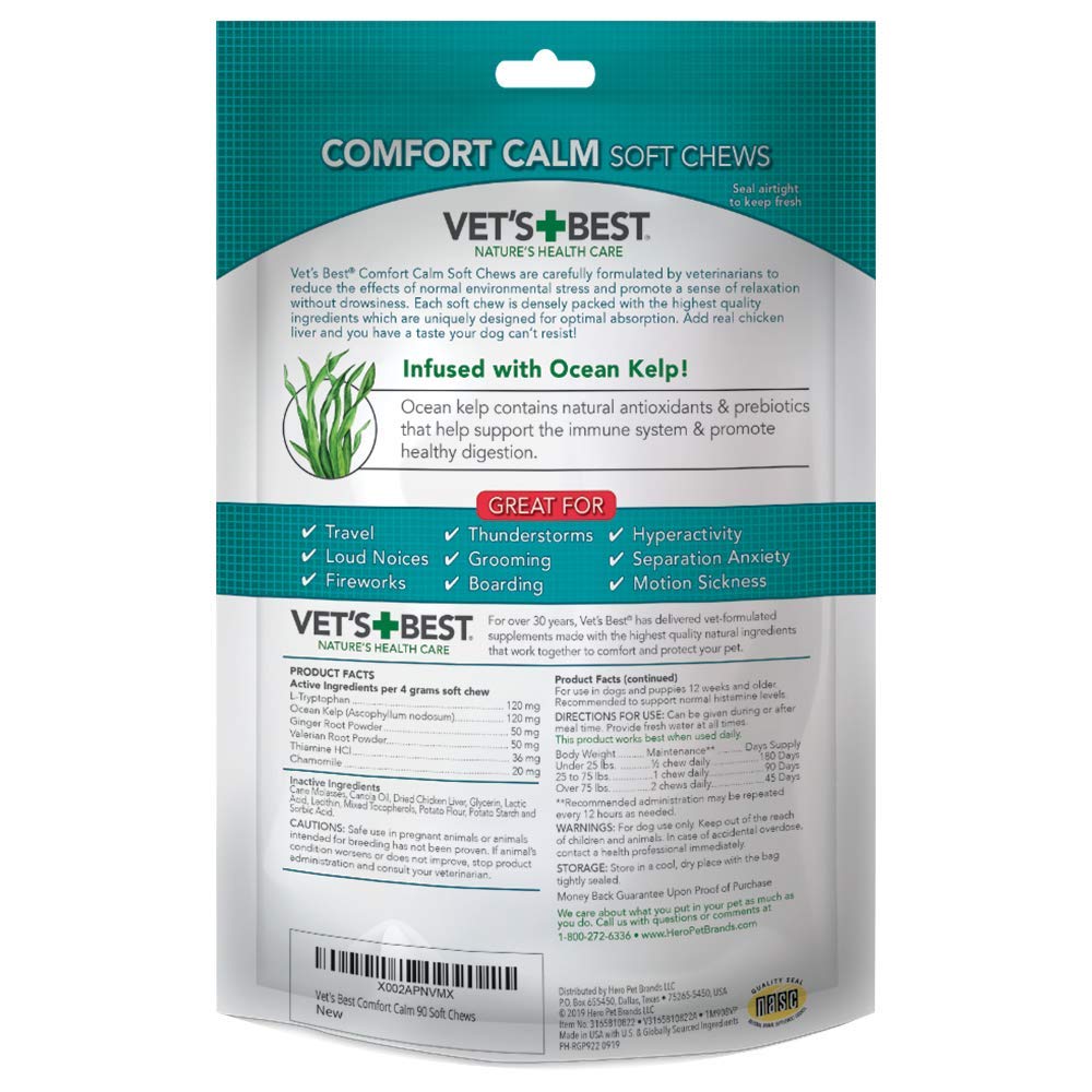 Vet's Best Comfort Calm Calming Soft Chews Dog Supplements - Dog Calming Aid Supports Dog's Balanced Behavior - Promotes Relaxation - 90 Day Supply