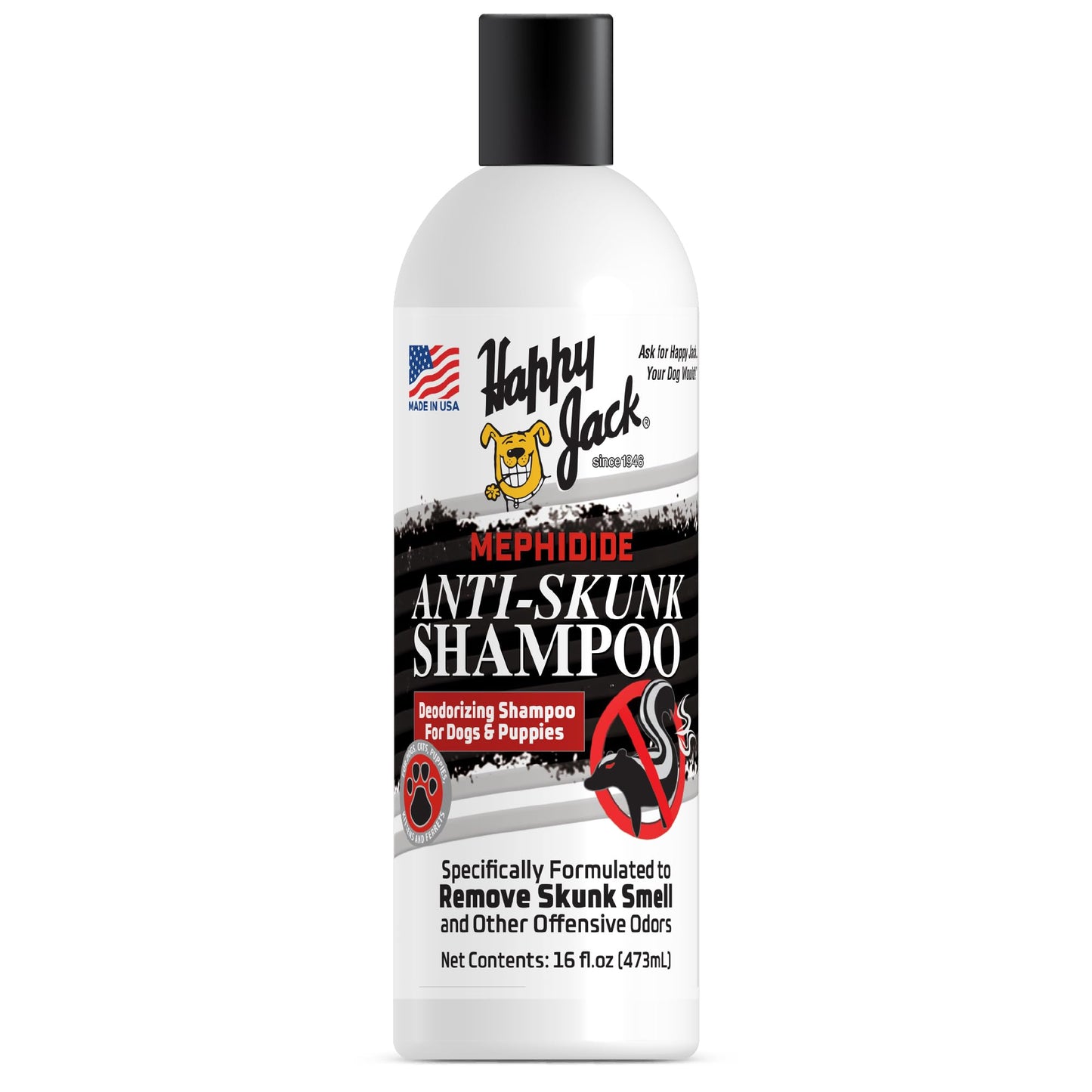 HAPPY JACK Mephidide Anti Skunk Shampoo for Dogs, Cats, Pets – Hypoallergenic Skunk Odor Remover for Dogs – Deodorizing Dog Shampoo (16oz)