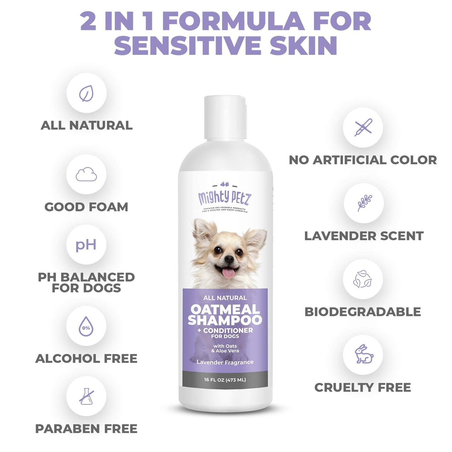Mighty Petz 2-in-1 Oatmeal Dog Shampoo and Conditioner + Mighty Petz MAX Dog Allergy Relief Bundle