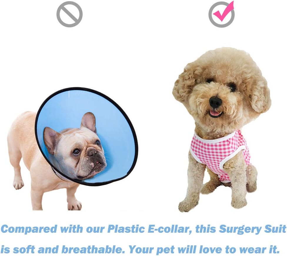 Dog’s Recovery Suit Post Surgery Shirt for Puppy, Wound Protective Clothes for Little Animals(Pink White Stripe-xs)