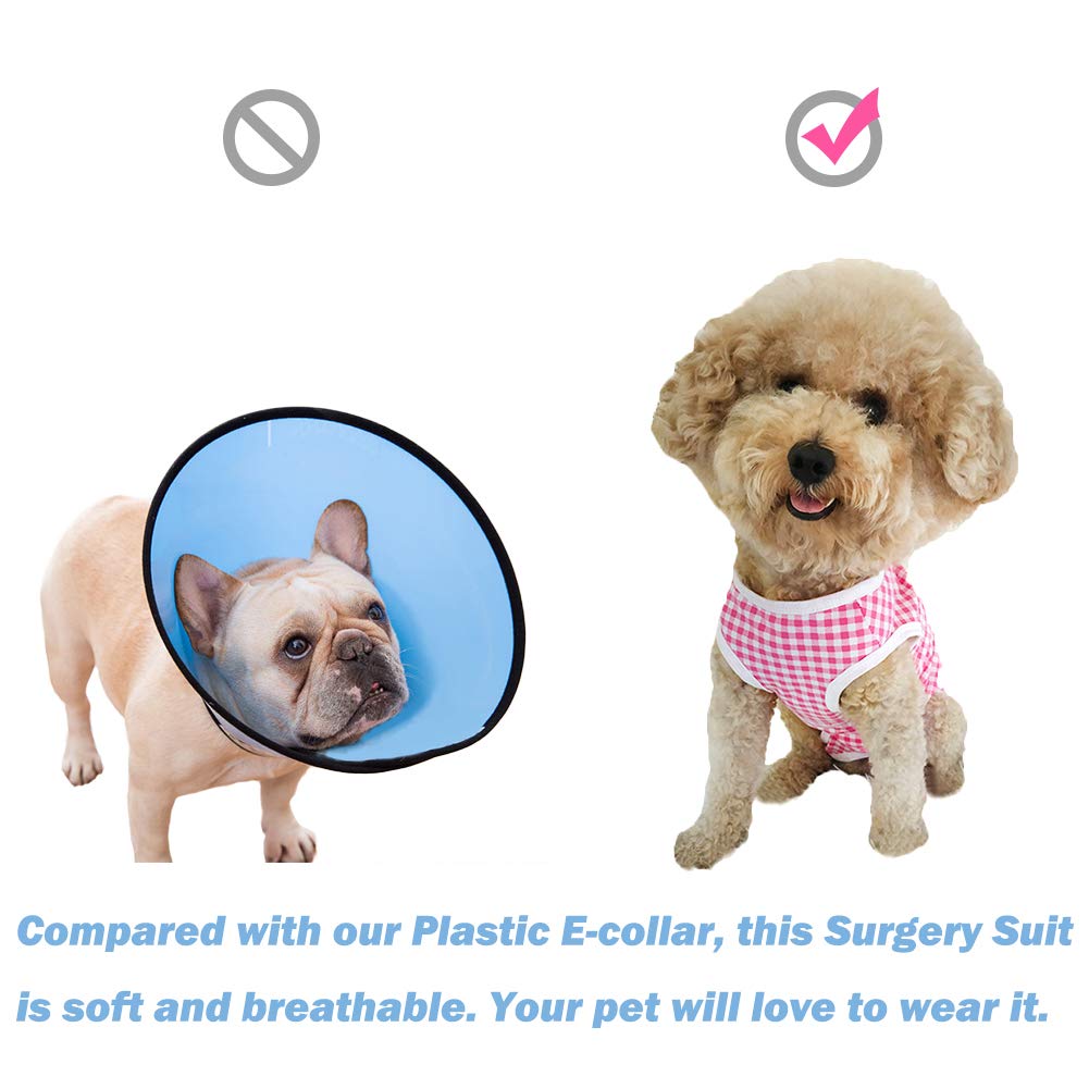 Dog’s Recovery Suit Post Surgery Shirt for Puppy, Wound Protective Clothes for Little Animals(Pink White Stripe-xs)