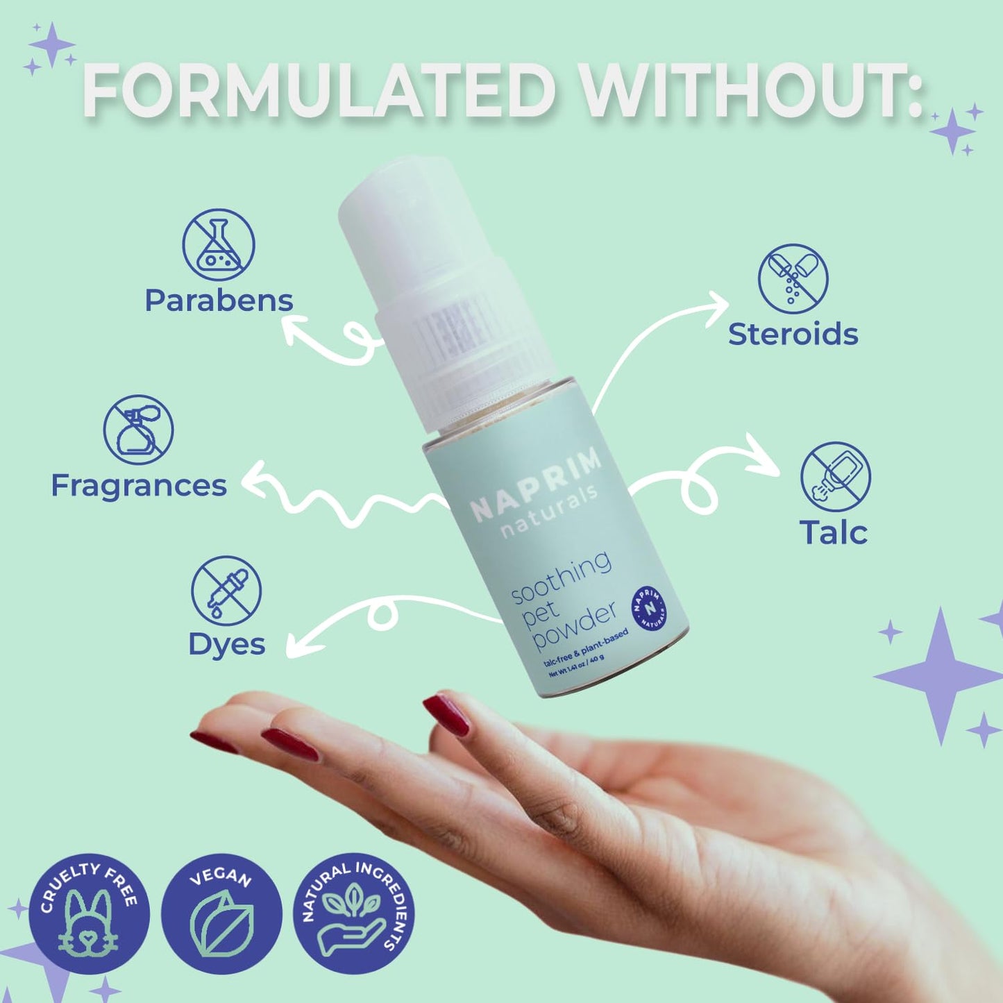 Naprim Naturals Soothing Pet Powder – Talc-Free Itch Relief for Dogs - Hot Spot Treatment, Dog Allergy Relief & Dry Shampoo for Dogs - Dog Paw Balm & Wound Care - First Aid for Sensitive Skin