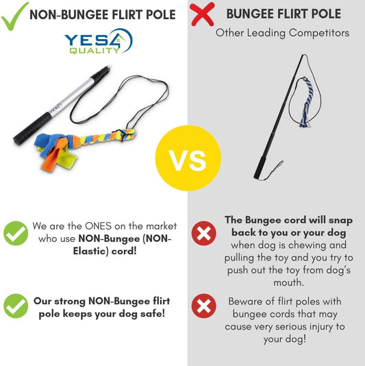 YES4QUALITY Flirt Pole for Dogs - Safe & Strong for Large Breeds w/Non-Bungee Cord - Spring Pole for Tug of War, Interactive Play & Puppy Training - Heavy-Duty Teaser Wand for Outdoor Exercise