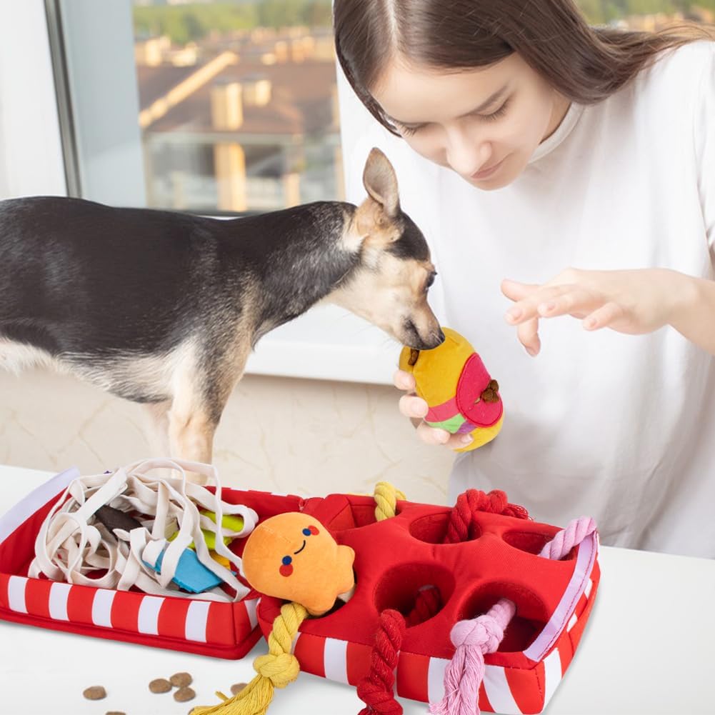 Puppy Toys - Interactive Squeaky Snuffle Hide & Seek Tug Rope Plush Toys for Small Medium Dogs - Natural Foraging Nose Work Boredom Relief
