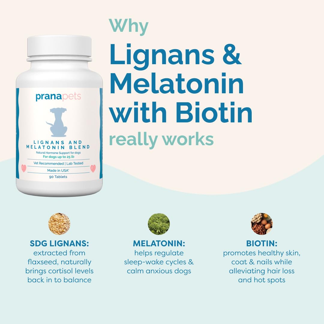 PranaPets Lignans & Melatonin with Biotin Blend Naturally Aids in Relieving Symptoms of Cushing’s in Dogs Over 25 lb | Promote Healthy Balance & Overall Well-Being