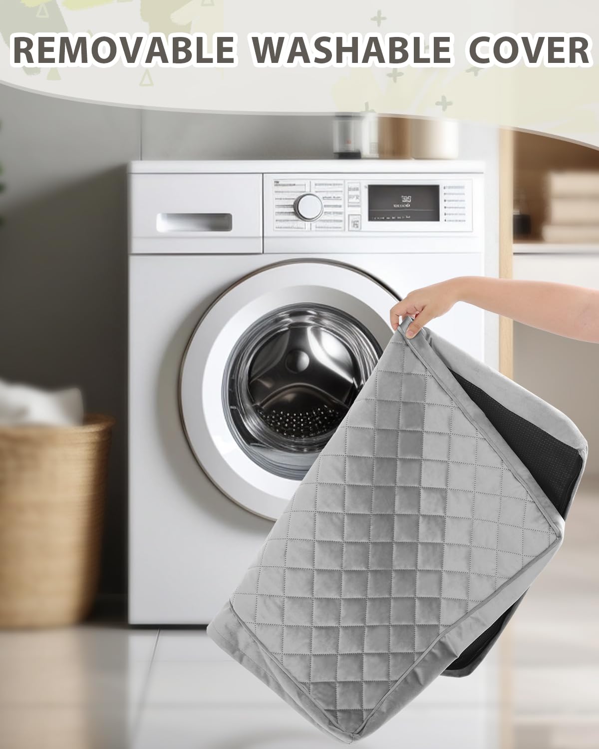 NUPIDA Orthopedic Dog Beds Large Sized Dog Waterproof Pet Mattress with Removable Washable Cover and Non-Slip Bottom, Quilting Mat for Crate, 35x22 Inch, Light Gray