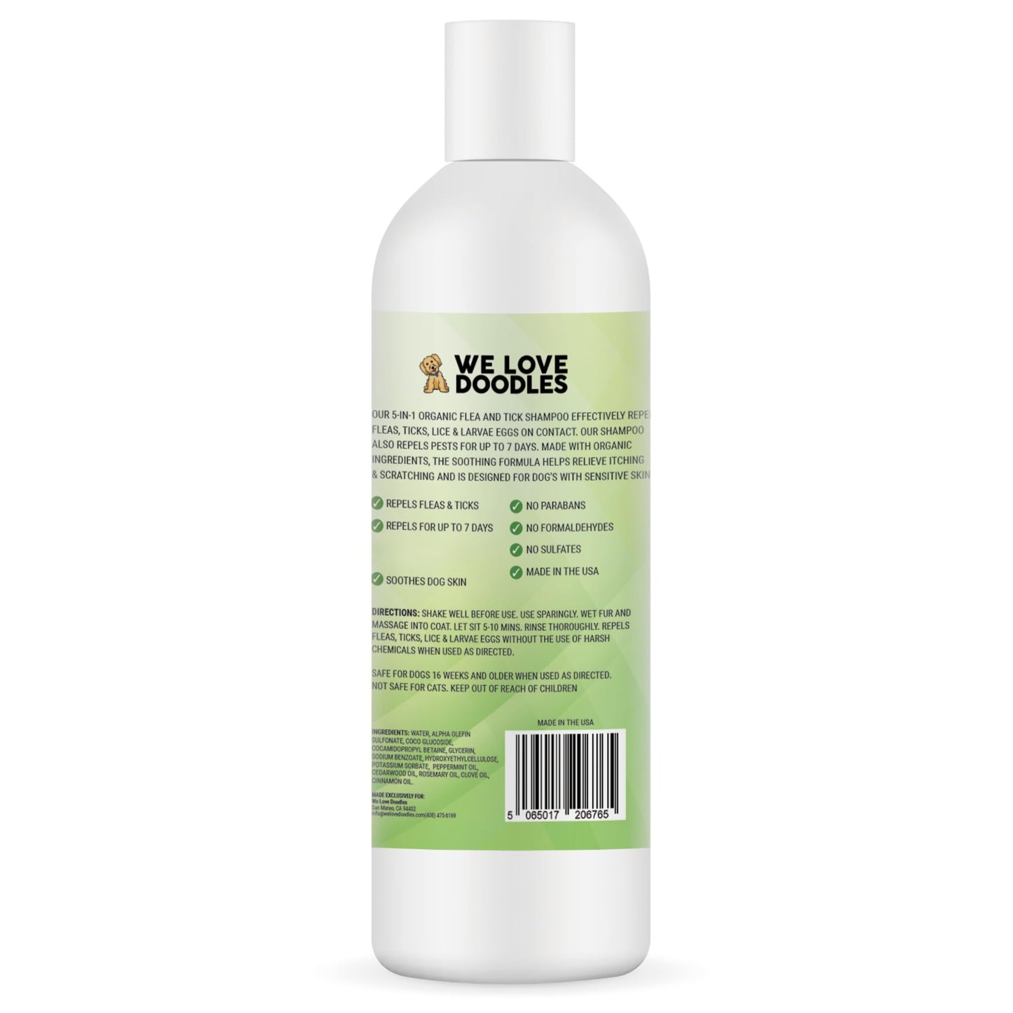 We Love Doodles Flea Shampoo for Dogs - Stops Fleas & Ticks for Dogs, Natural, Safe & Effective Lice Treatment, Soothing Shampoo for Sensitive Skin, Made in USA (8 fl oz)