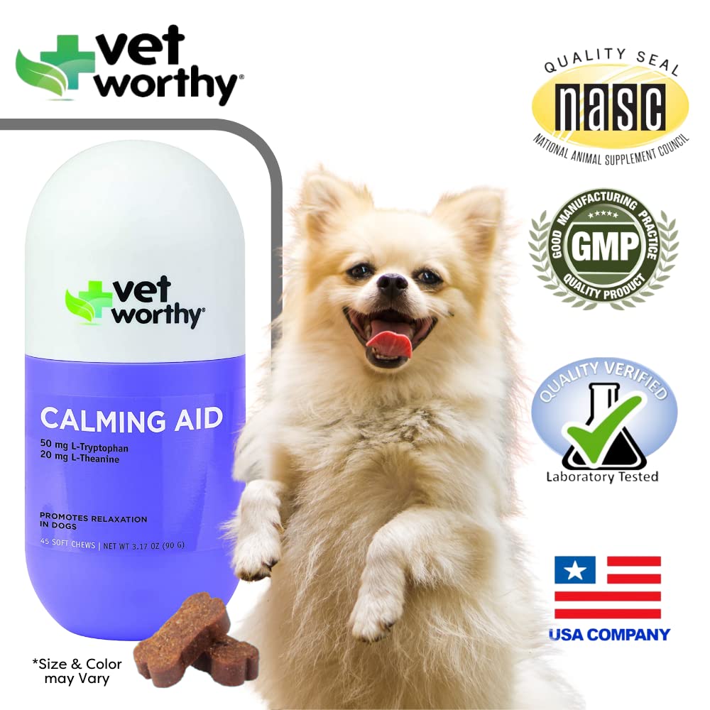 Vet Worthy Calming Aid Dog Soft Chew - Flavored Chewable Treats for Dogs to Manage Normal Stress - Dog Calming Chews for Storm Anxiety, Grooming, and Fireworks - Poultry Flavored, 45-Count