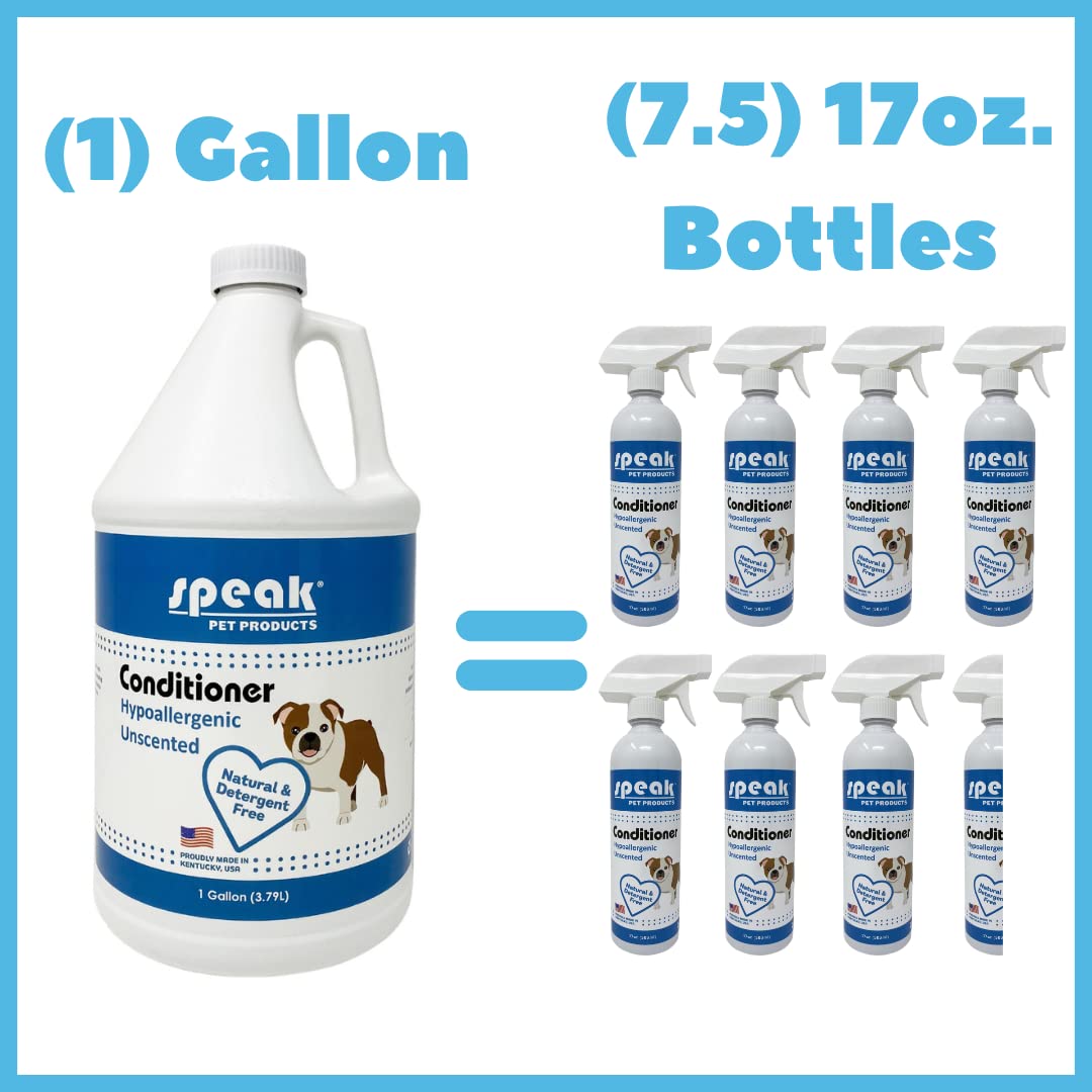 Speak Pet Products Natural Leave-in Conditioning Spray Refill, Hypoallergenic Unscented, for Dogs 1 Gallon