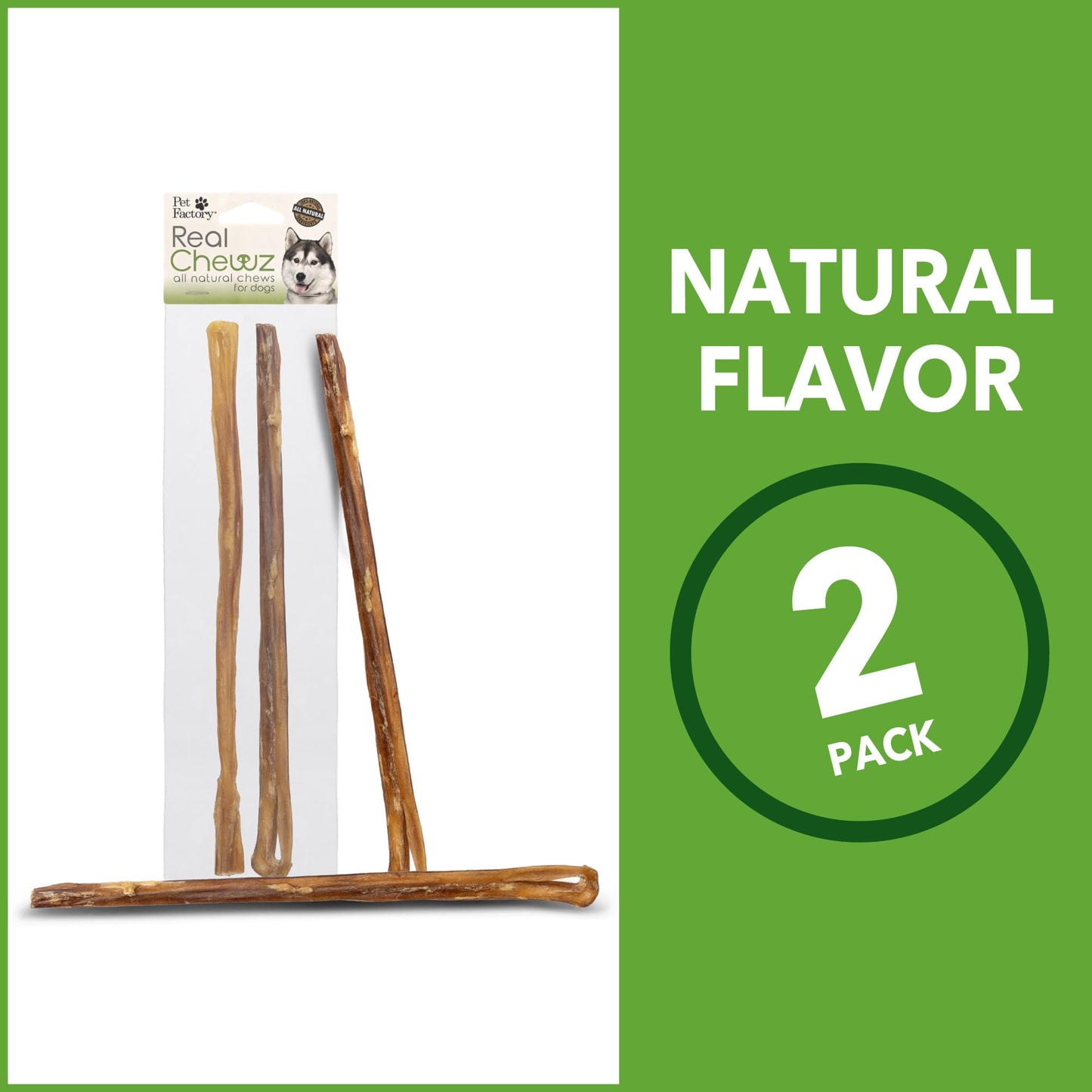 Pet Factory Real Chewz 12" Steer Sticks Dog Chew Treats, 100% All-Natural - 2 Count/1 Pack