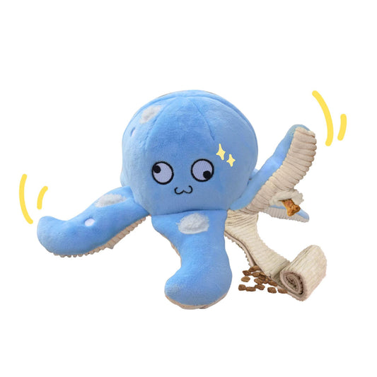 Pawfoo Lab Dog Puzzle Toy, Interactive Snuffle Octopus Toy for Medium Large Dogs – Hide & Seek Treat Dispenser with Squeaky & Crinkle Sounds, Plush Chew Toy, Durable & Washable (Blue)