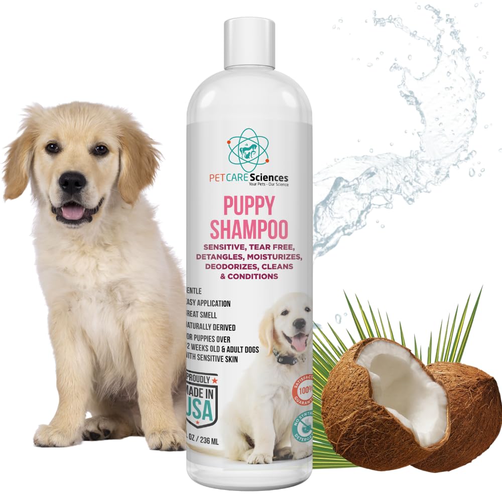 PET CARE Sciences 8 fl oz Tearless Puppy Shampoo and Conditioner - Anti Itch Dog Shampoo Sensitive Skin - Coconut Oil Oatmeal Pet Shampoo for Puppies