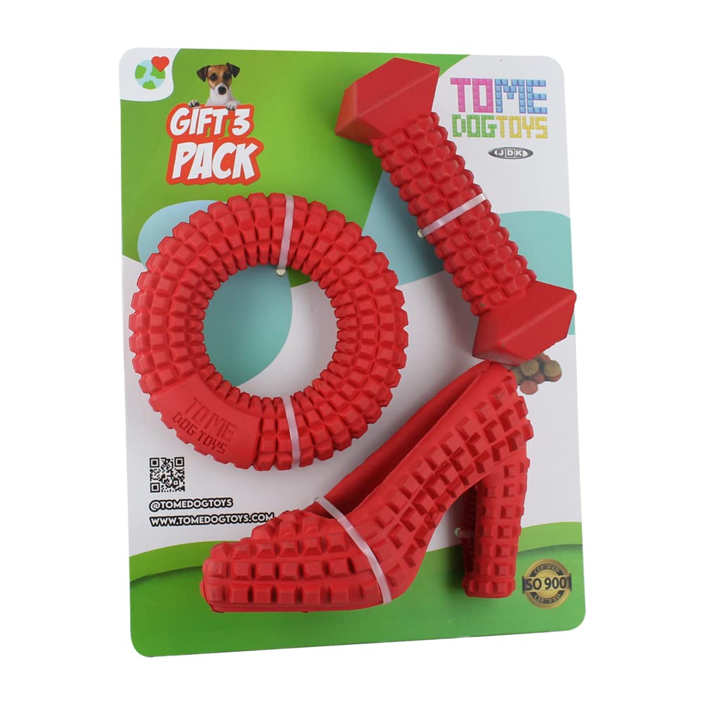 Chew Toys for Aggressive Chewers - Pack of 3 Treat Dispensing Ring, Bone, Shoe Interactive Puzzle Toys, Enrichment Toys for Boredom and Brain Stimulating Game Keeps Dogs Engaged