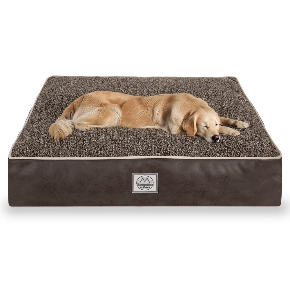 Memory Foam Dog Bed for Medium Dogs- Waterproof Dog Bed Mat with Removable Washable Cover, Waterproof Lining and NonSkid Bottom.Brown