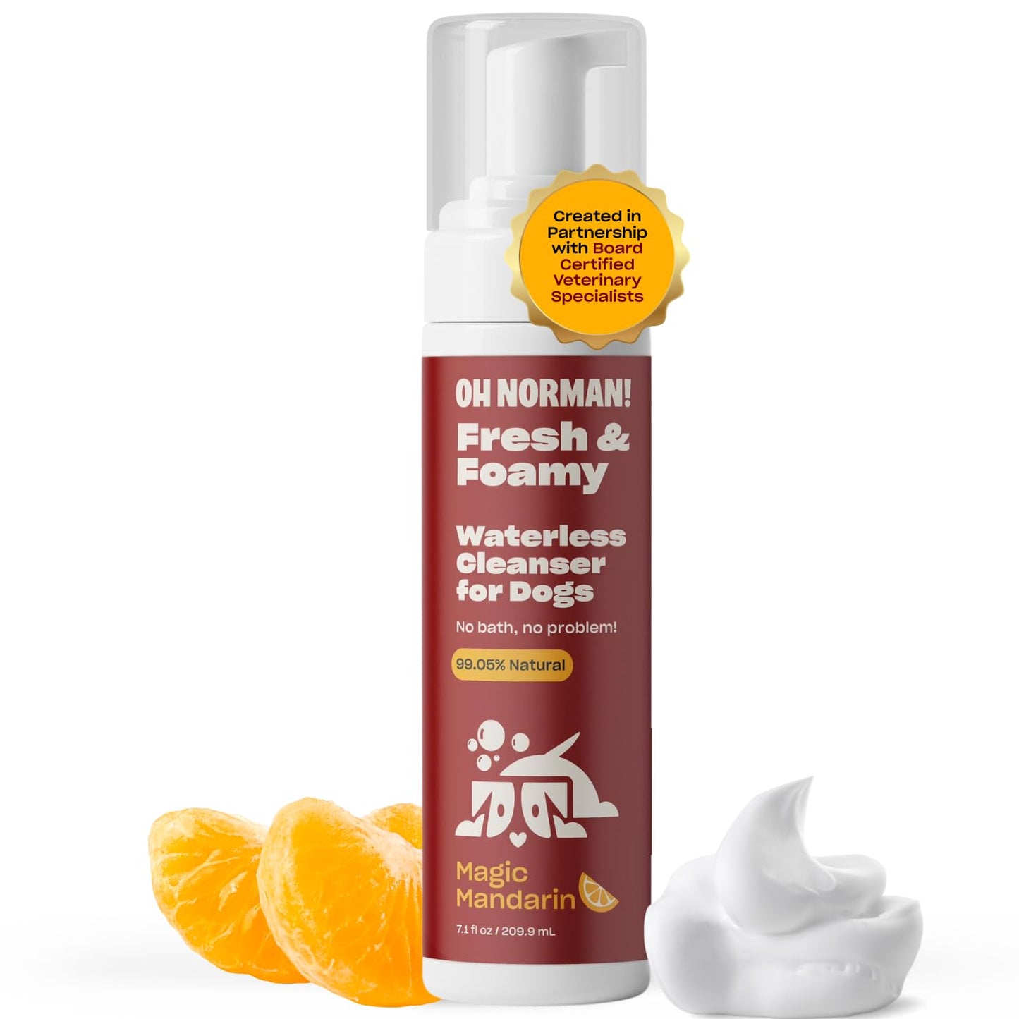 OH NORMAN! Hypoallergenic Magic Mandarin Scent Fresh and Foamy Dry Shampoo for Dogs by Kaley Cuoco - 7.1 Fl Oz Cruelty-Free Waterless Dog Shampoo No Rinse