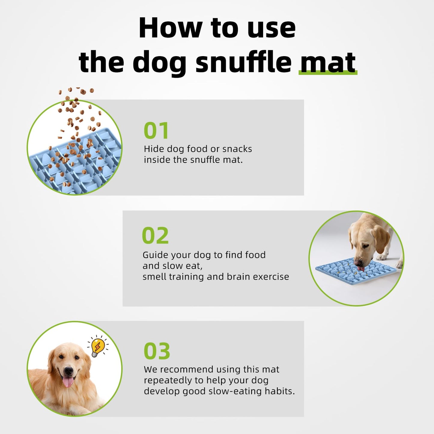 Snuffle Mat for Dogs, Silicone Snuffle Mat Dog Feeding Mat Slow Feeder, Encourages Natural Foraging Dog Sniff Mat, Stress Relief, Smell Training, Digging Toys for All Breed Dogs (Blue)