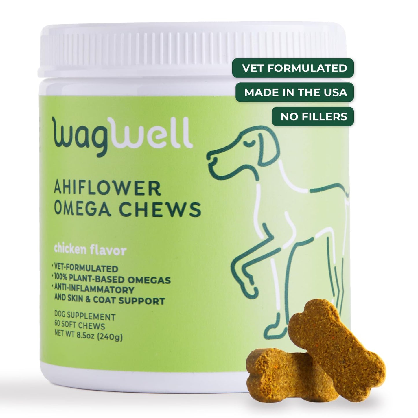 WagWell Ahiflower Omega Oil Dog Chews & Calming Chews Bundle - Skin, Coat, Hip and Joint Supplement for Dogs - Anxiety Relief
