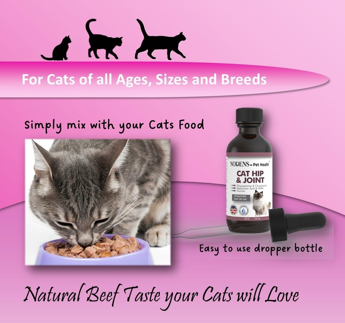 Nodens Cat Hip and Joint and Small Dog Hip and Joint 100% Natural Glucosamine for Cats and Small Dogs. Chondroitin, MSM, Hyaluronic Acid Arthritis Pain Relief for Cats and Dog Joint Pain. Made in USA