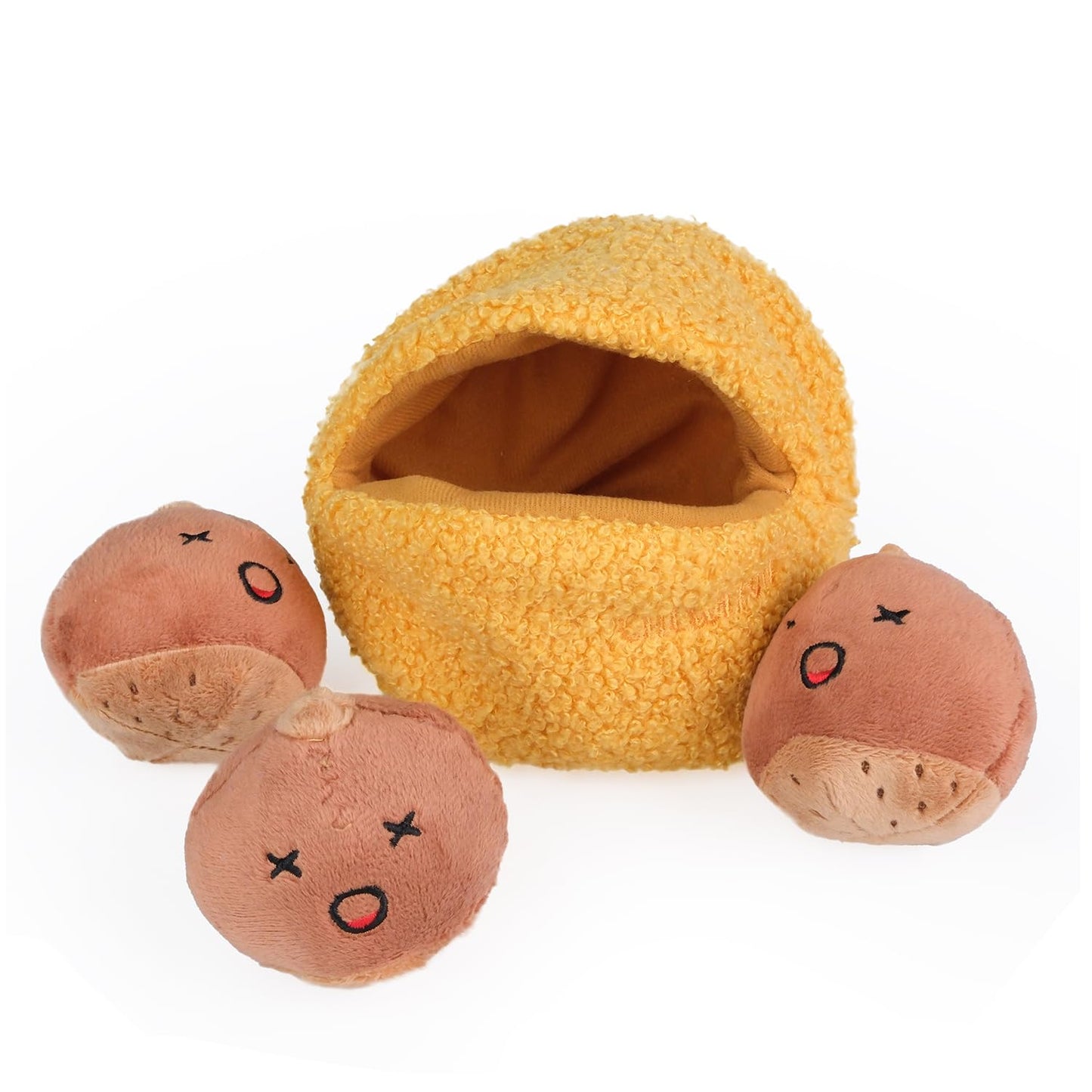 CHEWFFON Interactive Hide-and-Seek Burrow Toys, Dog Toys for Boredom, Cute Squeaky Plush Toy, Dog Toys for Small Medium and Large Dogs, Crinkle Snuffle Puzzle Toy-Chestnuts 4 Piece Set