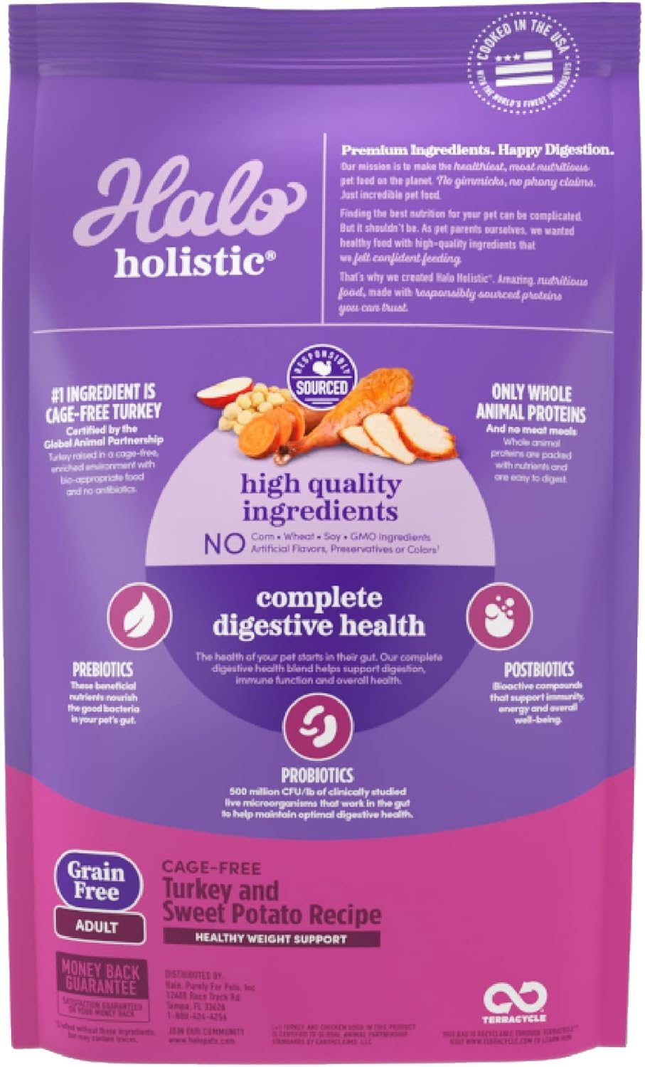 Halo Holistic Dog Food Cage Free Turkey & Sweet Potato Formula, Grain Free Dry Dog Food, for Healthy Weight Support, Kibble for Adult Dogs, 3.5 lb Bag