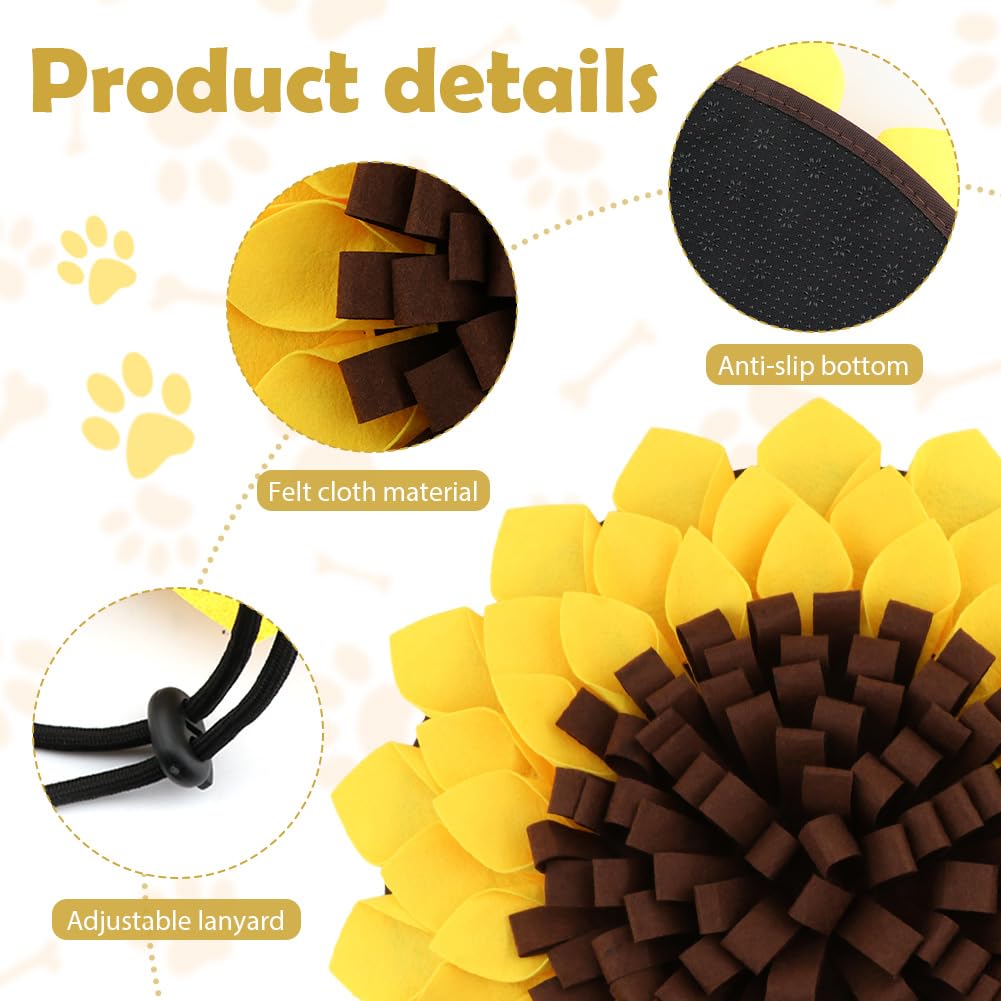 NINEFOX Snuffle Mat for Dogs, Pet Feeding Mats Puppy Sniffing Pad 20x20inch, Sunflower Shaped Snuffle Mat, Cat Doggies Interactive Toys for Multiple Breeds Training and Stress Release