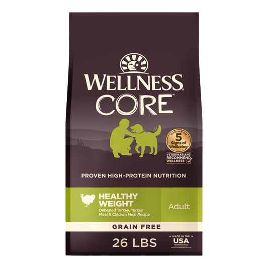 Wellness CORE Grain-Free High-Protein Dry Dog Food, Natural Ingredients, Made in USA with Real Meat, All Breeds, For Adult Dogs (Reduced Fat, 26-Pound Bag)