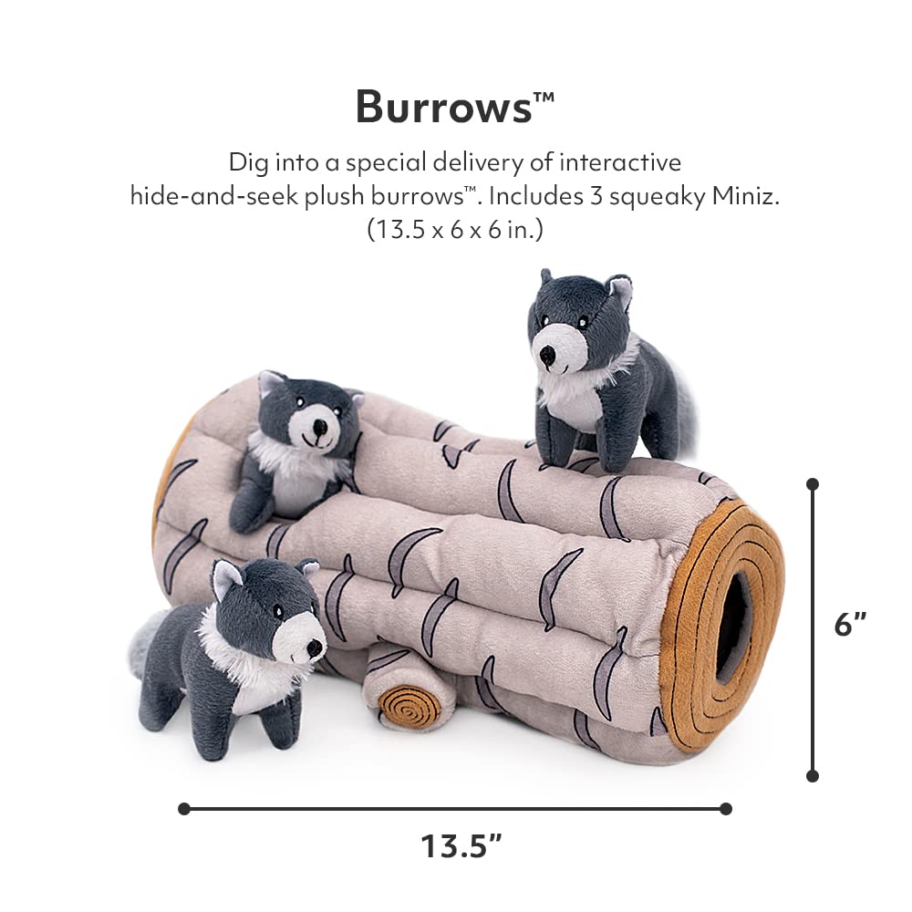 ZippyPaws Burrow- Interactive Dog & Puppy Toys for Boredom, Stimulating Pet Products to Keep Them Busy, Hide & Seek Plush Dog Puzzle, Enrichment Squeaky Toy, for Small & Medium Dogs- Arctic Wolf Log