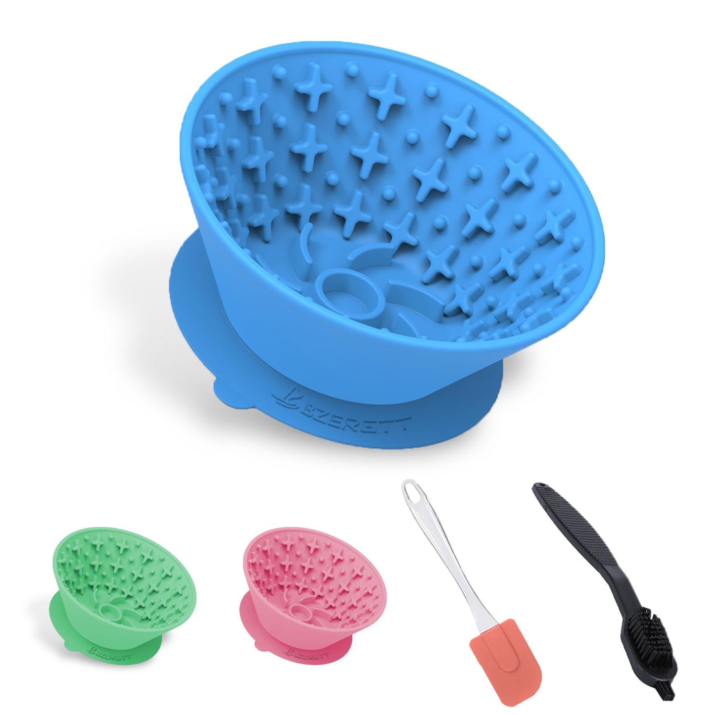 Dog Lick Bowl – Silicone Lick Mat for Dogs with Freeze Bone, Slow Feeder, Non-Slip Base, Includes Brush & Scraper, Large Opening for Anxiety Relief & Oral Health, Ideal for Frozen Treats (Blue)