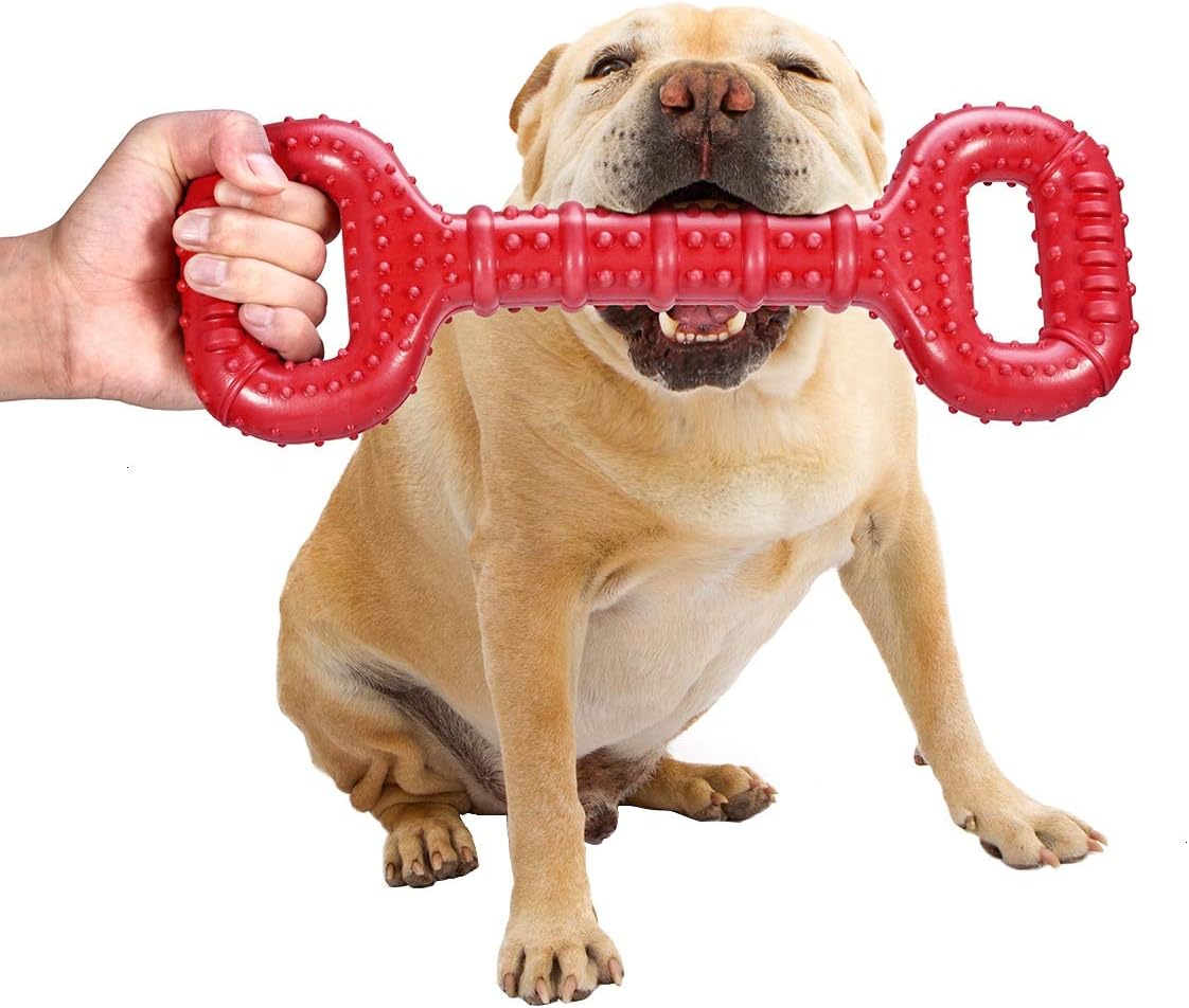 Feeko Dog Toys for Aggressive Chewers Large Breed, 15 inch Interactive Long Lasting Dogs Toy with Convex Design Natural Rubber Tug-of-war Toy for Medium Large Tooth Clean(Red)