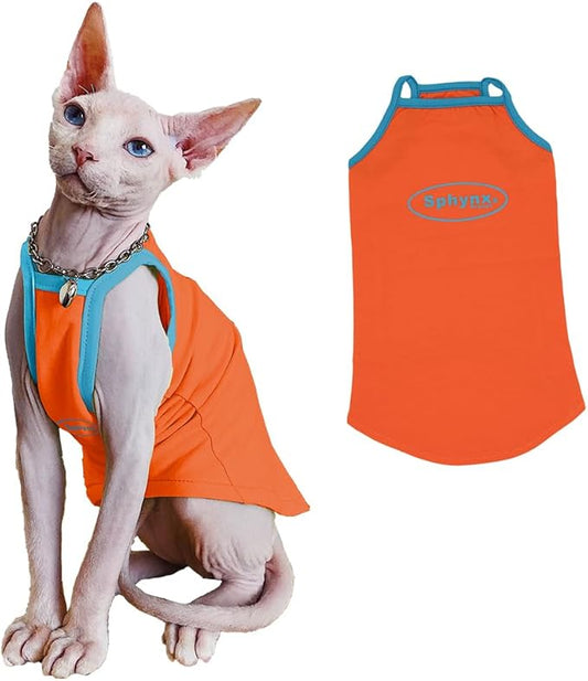 Sphynx Cat Shirt, Breathable Stretchy Cat Summer Vest, Soft Hairless Cats Shirt, Sleeveless Tanktop for Cats Only (Orange, XL(8-10.5lbs))