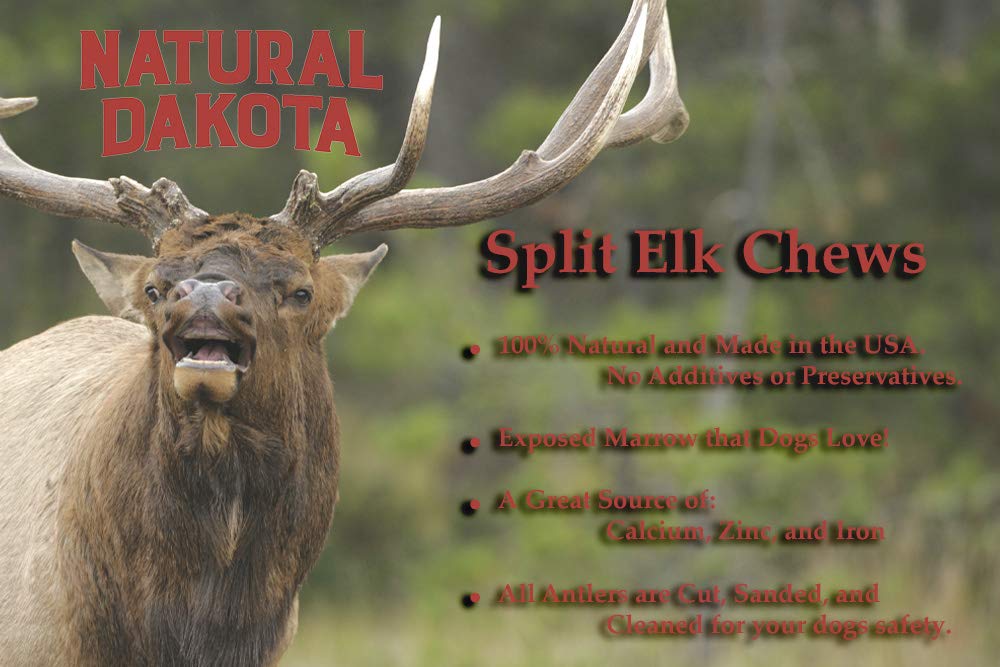 Natural Dakota Premium Split Elk Dog Chews | Antler Dog Chew Bones for Small, Medium, Large Dogs | 100% Naturally Shed Elk Dog Chew Bones | Long Lasting Dog Chew Toy | (Medium) Made in USA