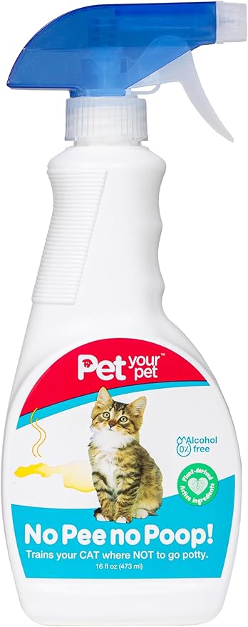 No Pee No Poop Cat Potty Training Spray, 16 Fl Oz – Non-Toxic Cat Spray No Mark for Urine/Marking/Pooping – Natural Pee Deterrent Spray – Indoor/Outdoor Keep Off