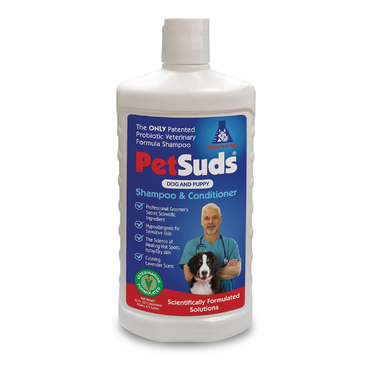 PetSuds Probiotic Dog Shampoo and Conditioner - Helps with Hotspots, and Dry, Oily Skin - Hypoallergenic and Sulfate Free Pet Shampoo - Lavender, 16 Oz. by Alpha Tech Pet