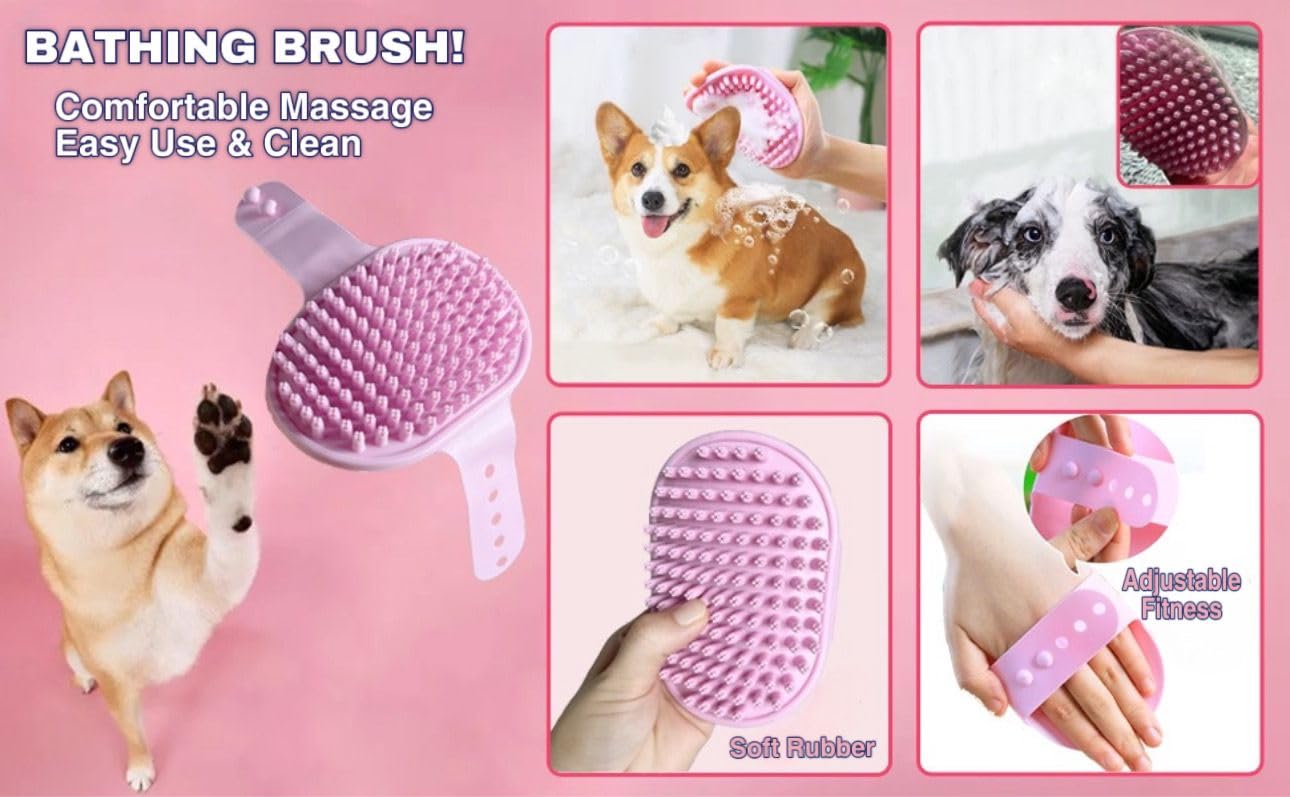 Generic 6-Piece Pink Grooming Brush dogs & Cat, Dog hair brush for Grooming small dogs, Puppy Brush for Small Dogs, Includes Bunny Nail Clippers with Case Pink, Easy to Transpor
