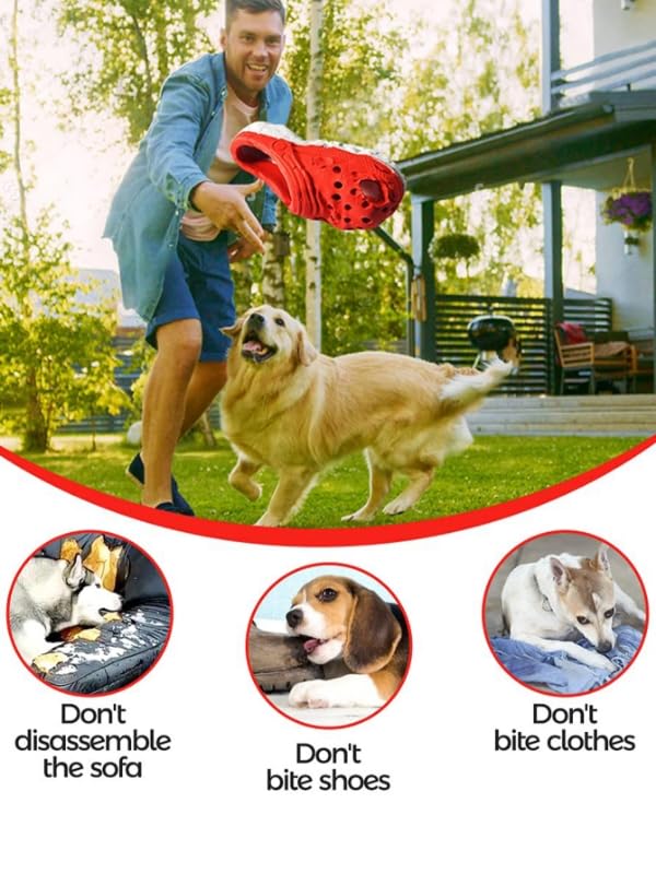 Durable Rubber Slipper Toy Interactive Puppy Toys Aggressive Chewers Small Meduium Breed,Dog Tough Toys for Pet Training and Cleaning Teeth,Indestructible Dog Toys for Aggressive Chewers (Slipper-Red)