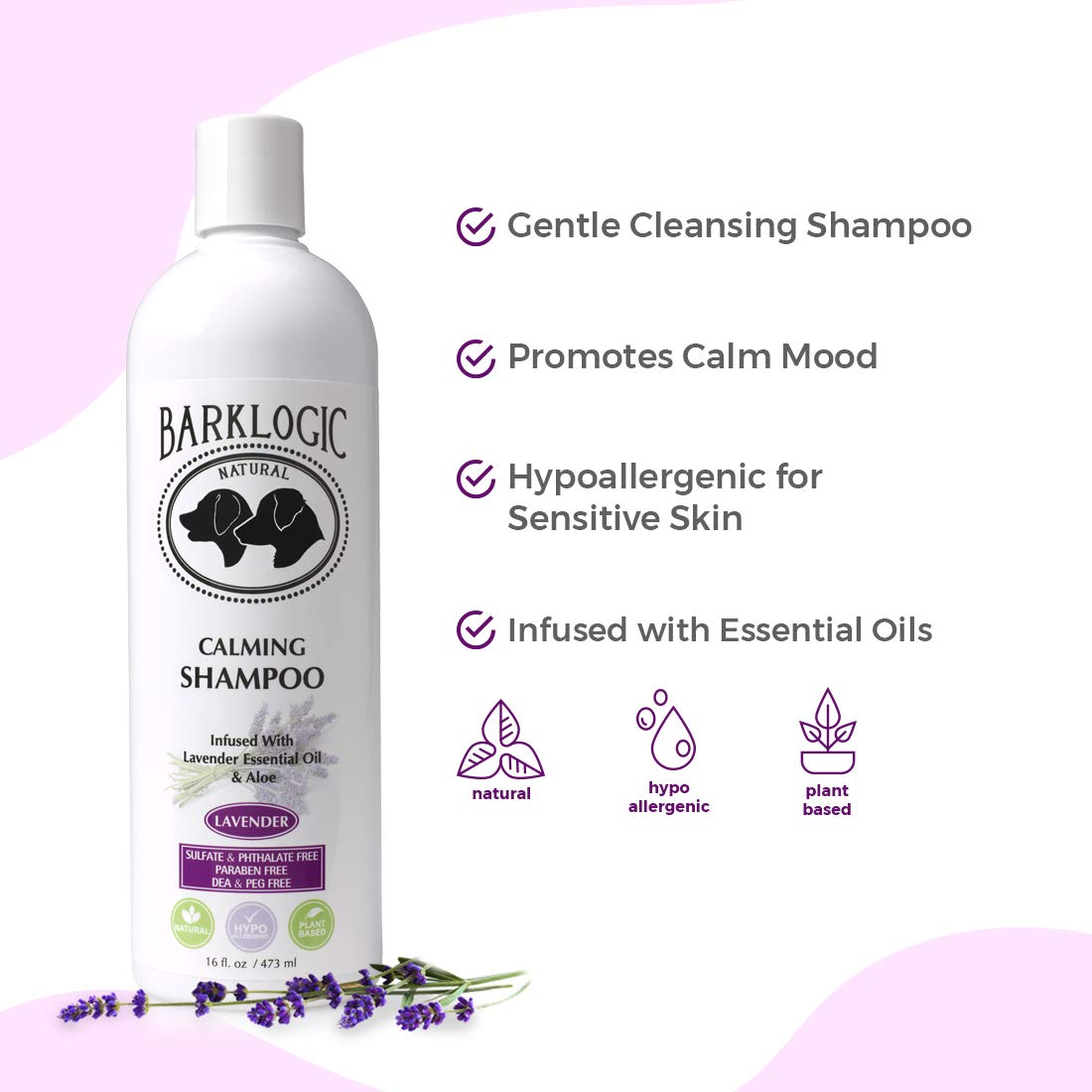 BarkLogic Calming Shampoo, Lavender, 16 fl oz | No Parabens, No Phthalates, No Sulfates, No DEA & PEG, Plant-Based