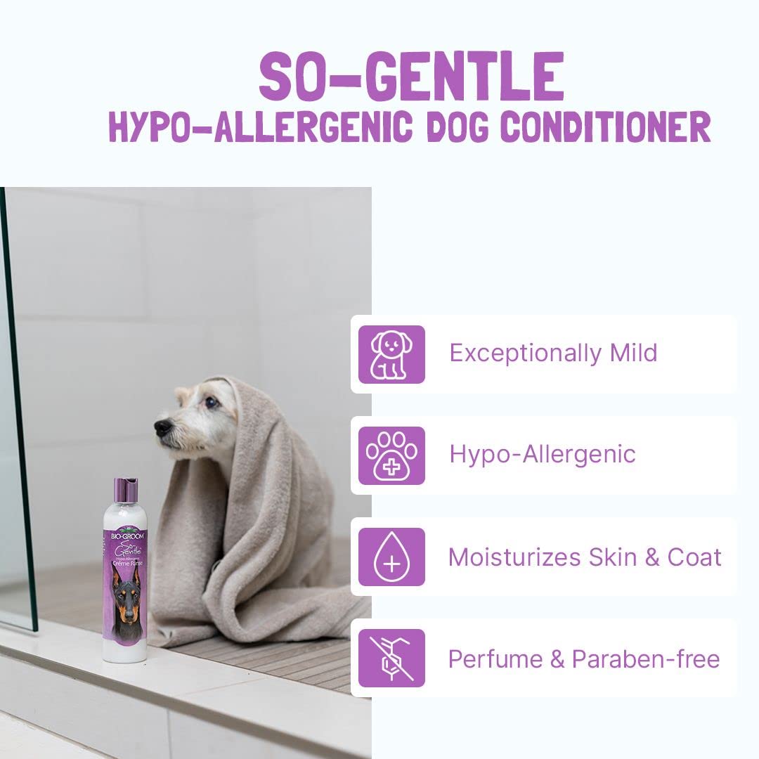 Bio-Groom So-Gentle Hypoallergenic Dog Conditioner – Tearless, Cat & Dog Bathing Supplies, Puppy Wash for Gentle Skin, Cruelty-Free, Made in USA, Tear-Free Dog Products – 12 fl oz 1-Pack