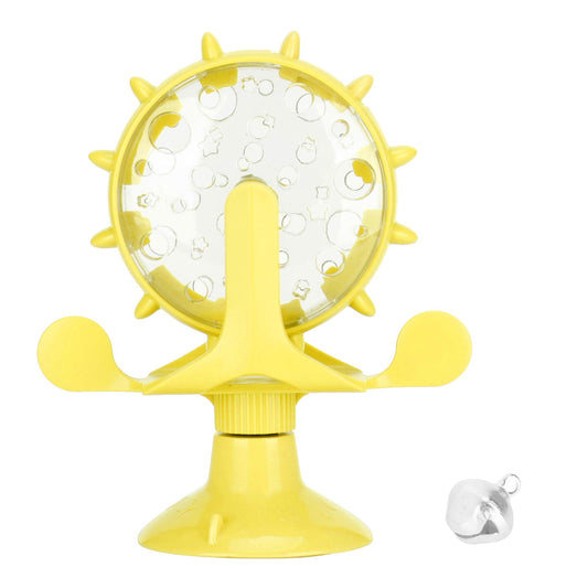 plplaaoo 360 Degree Rotating Windmill Food Puzzle for Cats and Dogs - Interactive Cat Treats Dispenser Toy with Strong Suction Cup, Slow Feeder Snack Distribution Toy for Kittens & Puppies (Yellow)
