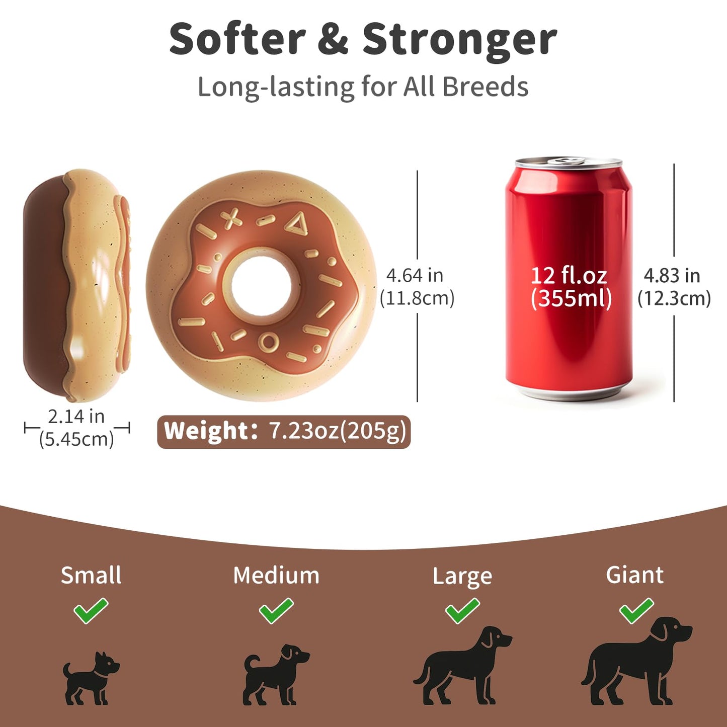 JoyBruko Dog Toys for Aggressive Chewers, Indestructible Squeaky Chew Toy to Keep Them Busy, Interactive Rubber Donut with Milk Flavor & Bounce, Teeth Cleaning for Small Medium Large Breed, Brown