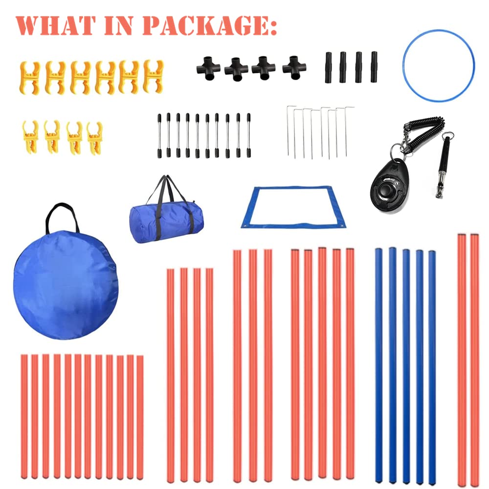 Kvittra Dog Agility Training Equipment Set, Obstacle Course Starter Kit for Pet Outdoor Games With Tunnel, Weave Poles, Adjustable Hurdle, Jump Ring