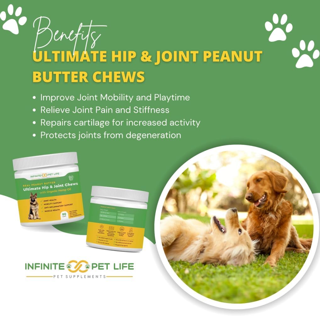 Infinite Pet Life Hip & Joint Supplement Bundle for Dogs - Glucosamine, Chondroitin, MSM & Turmeric Chews (90 Chewable Tablets + 90 Peanut Butter Soft Chews) - Relieves Pain and Enhances Mobility